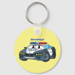 Porte-clés Cute happy police car cartoon illustration