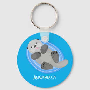 Porte-clés Cute happy sea otter blue cartoon illustration