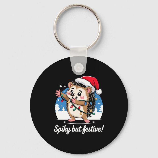Porte-clés Cute Hedgehog With Santa Hat Christmas Lights Wint (Recto)