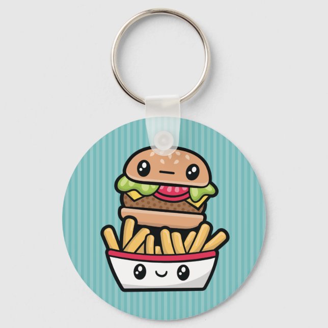 Porte-clés Cute Junk Food hamburger et frites (Recto)
