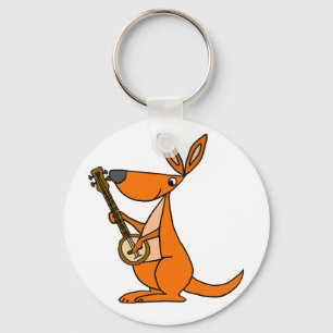 Porte-clés Cute Kangaroo Jouer Banjo Cartoon