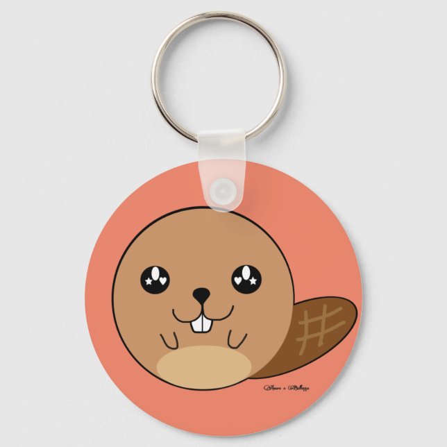 Porte-clés Cute Kawaii Castor Animal (Recto)