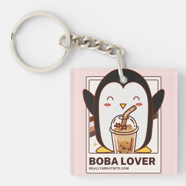 Porte-clés Cute Kawaii Penguin Boba Lover (Devant)