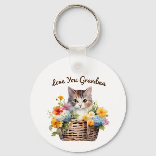 Porte-clés Cute Kitten en panier de fleurs