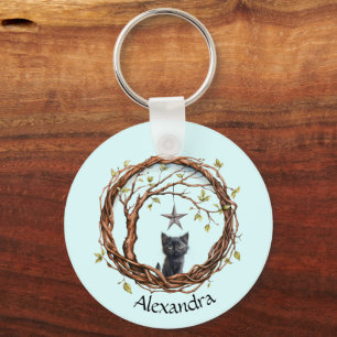 Porte-clés Cute Kitten noir regarder une étoile