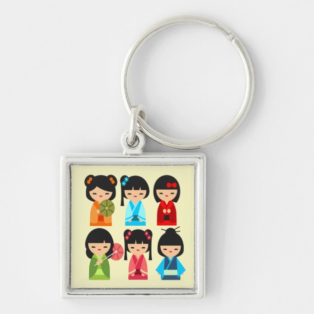 Porte-clés Cute Kokeshi poupées japonaises (Devant)