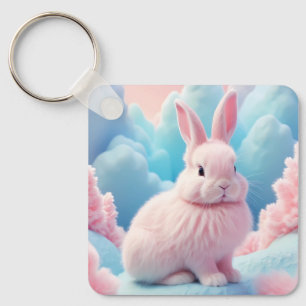 Porte-clés Cute Lapin Rose Coton Bonbons Nuages
