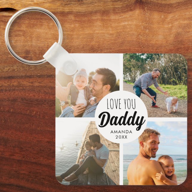 Porte-clés Cute Love You 'Papa' Collage Photo personnalisée (Recto)