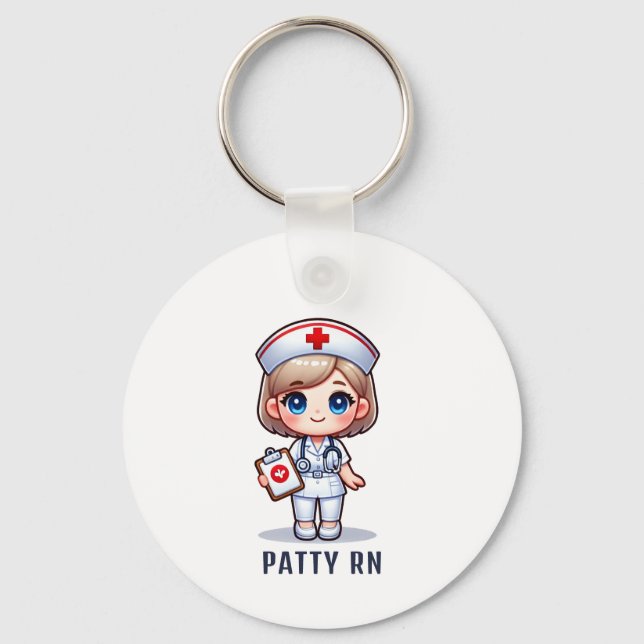 Porte-clés Cute Manga Blonde Nurse Caricature Personnalisée (Recto)