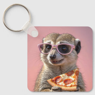 Porte-clés Cute Meerkat avec lunettes et pizza