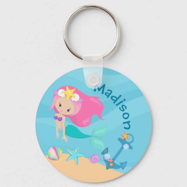 Porte-clés Cute Mermaid Girl Beach Anniversaire Fête Personna (Recto)