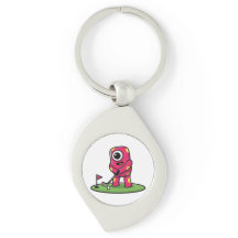 Cute One-Eyed Pink Monster Playing Golf Cartoon
