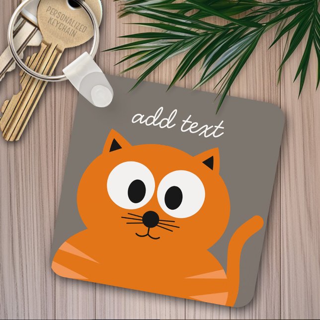 Porte-clés Cute Orange Fat Chat avec Taupe Personnalisé (Personalized keychain - add name)