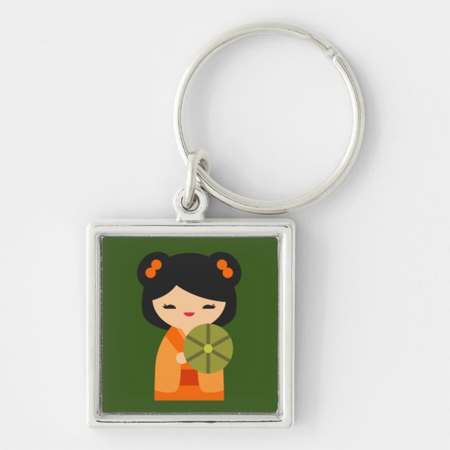 Porte-clés Cute orange Kokeshi poupées japonaises (Devant)