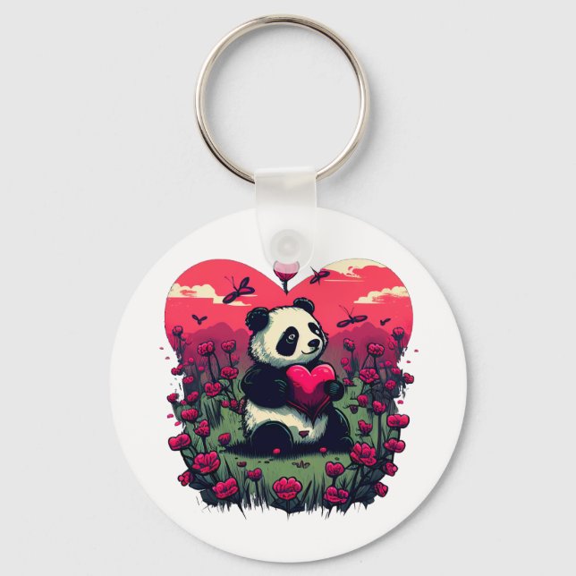 Porte-clés Cute Panda Holding Heart - cadeau de la Saint-Vale (Recto)
