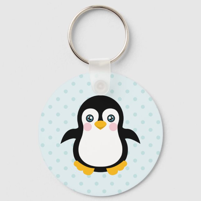 Porte-clés Cute Penguin Design Blue Polka Dot Arrière - plan (Recto)