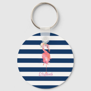 Porte-clés Cute Pink Flamingos Flower,Striped