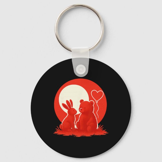 Porte-clés Cute Rabbit Bear Couple Valentine's Day Lovers  (Recto)