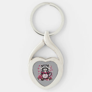 Porte-clés Cute Raccoon Valentine Buffalo Plaid
