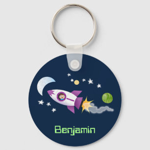 Porte-clés Cute rocket ship in space cartoon illustration