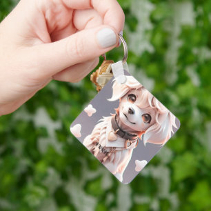 Porte-clés Cute Rose Golden Retriever Kids Nom personnalisé