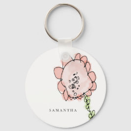 Porte-clés Cute Rustic Kid Drawn Blush Pink Flower Watercolor