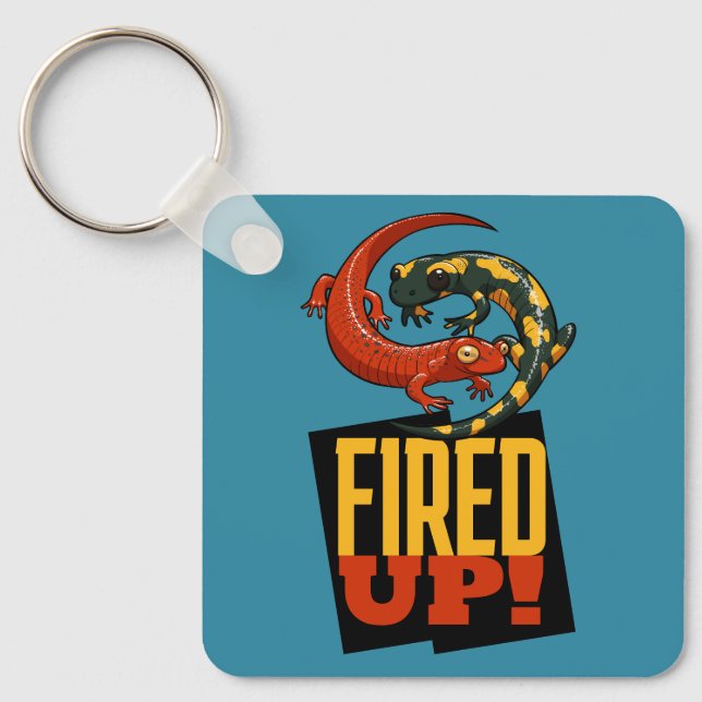 Porte-clés Cute Salamanders Fired Up! Motivational Cartoon (Recto)