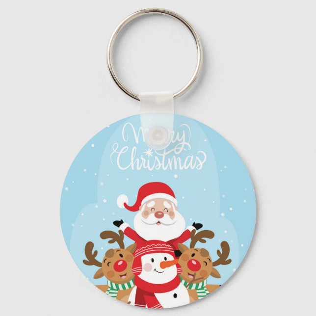Porte-clés Cute Santa Claus, deer and snowman (Recto)