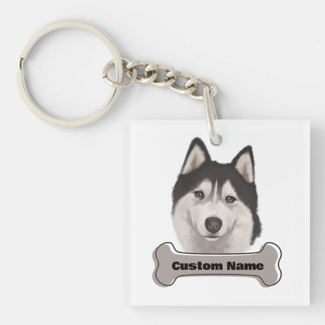 Porte-clés Cute Sibérie Huskies Aquarelle Chien animal de com (Devant)