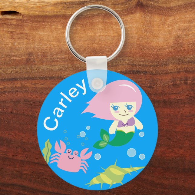 Porte-clés Cute sirène et crabe Personnalisé (Recto)