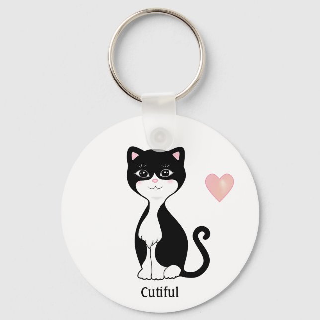 Porte-clés Cute Tuxedo Chat et Coeur (Recto)