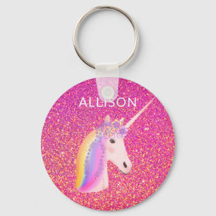 Porte-clés Cute Unicorn Parties scintillant rose étincelles I