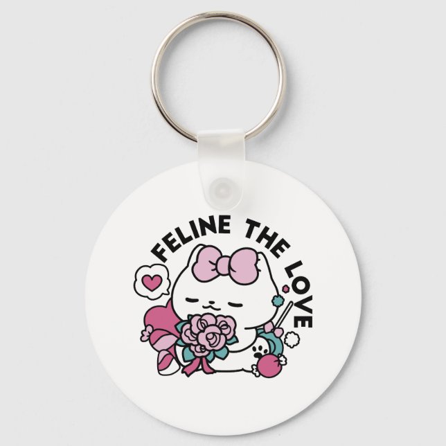 Porte-clés Cute Valentine's Cat Design - Feline the Love (Recto)