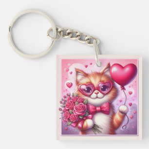 Porte-clés Cute Valentine's day cat/chaton