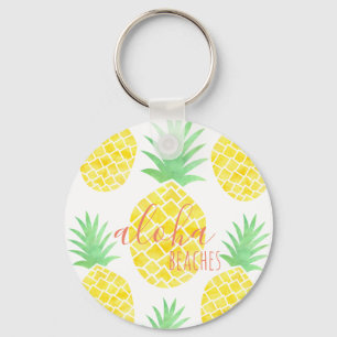 Porte-clés Cute Watercolor Pineapple Aloha Beaches