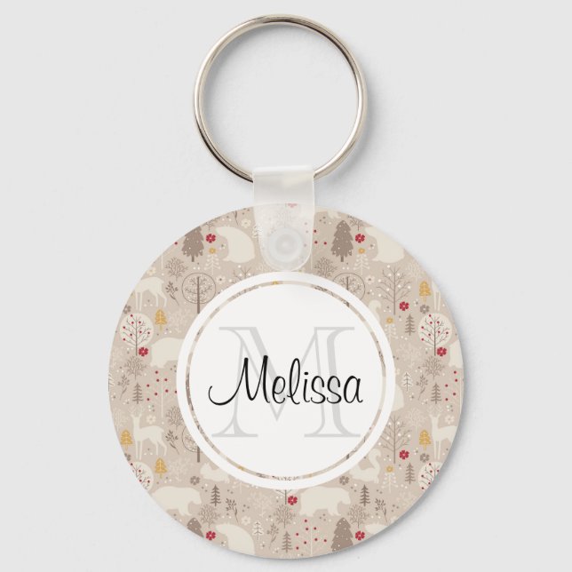 Porte-clés Cute Woodland Animaux Motifs nordiques (Recto)