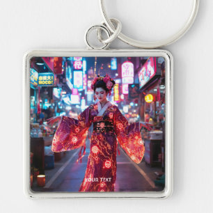 Porte-clés Cyber-kimono rouge mignon Imaginaire