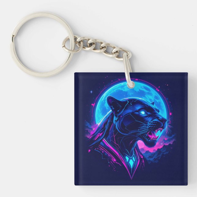 Porte-clés Cyberpunk Neon Black Panther (Devant)