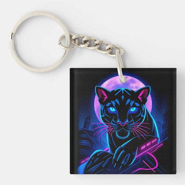 Porte-clés Cyberpunk Neon Black Panther (Devant)