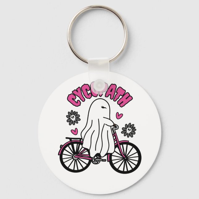 Porte-clés Cycopath Halloween fantôme sur vélo rose (Recto)