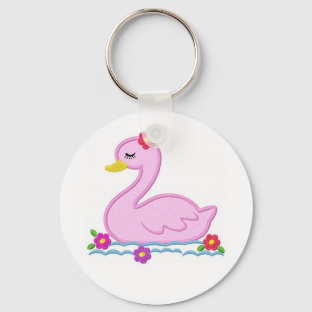 Porte-clés Cygne rose avec fleurs (Recto)