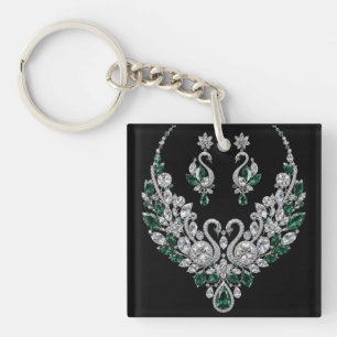 Porte-clés Cygnes de cristal d'émeraude Bijoux de luxe