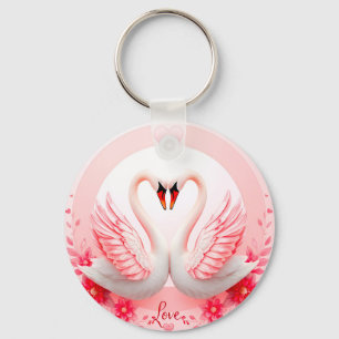 Porte-clés Cygnes romantiques aux accents floraux
