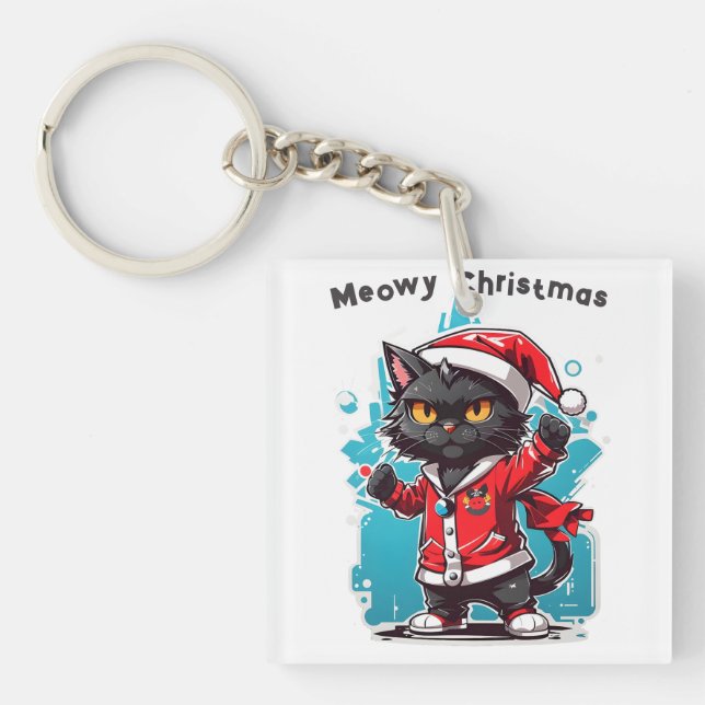 Porte-clés Dabbing Chat noir : Fêtes de Noël de la moelle (Devant)