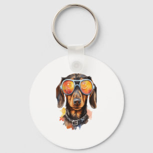 Porte-clés Dachshund avec lunettes de soleil