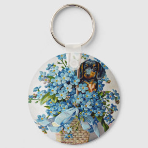 Porte-clés Dachshund et Forget-Me-Nots