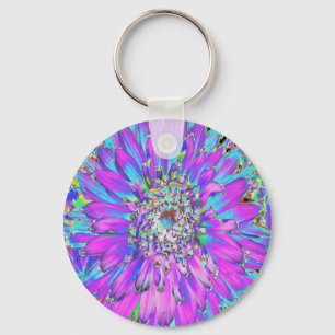 Porte-clés Dahlia Abstrait Psychédélique Aqua, Vert Citron et