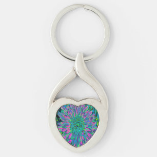 Porte-clés Dahlia Magenta Psychedelic, Aqua et Vert Citron
