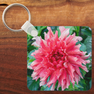 Porte-clés Dahlia rose, fleur à plis dramatiques