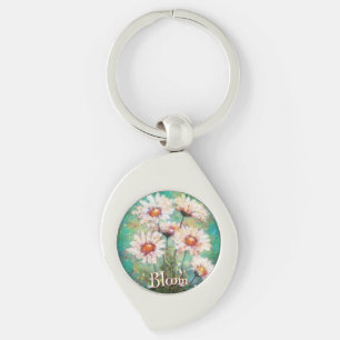 Porte-clés Daisies Floral Impressionniste Sarcelle Personnali
